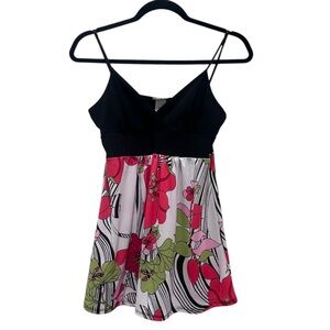 Vintage Wet Seal Y2K Black Floral Black V-Neck Top Cami Strap Top M